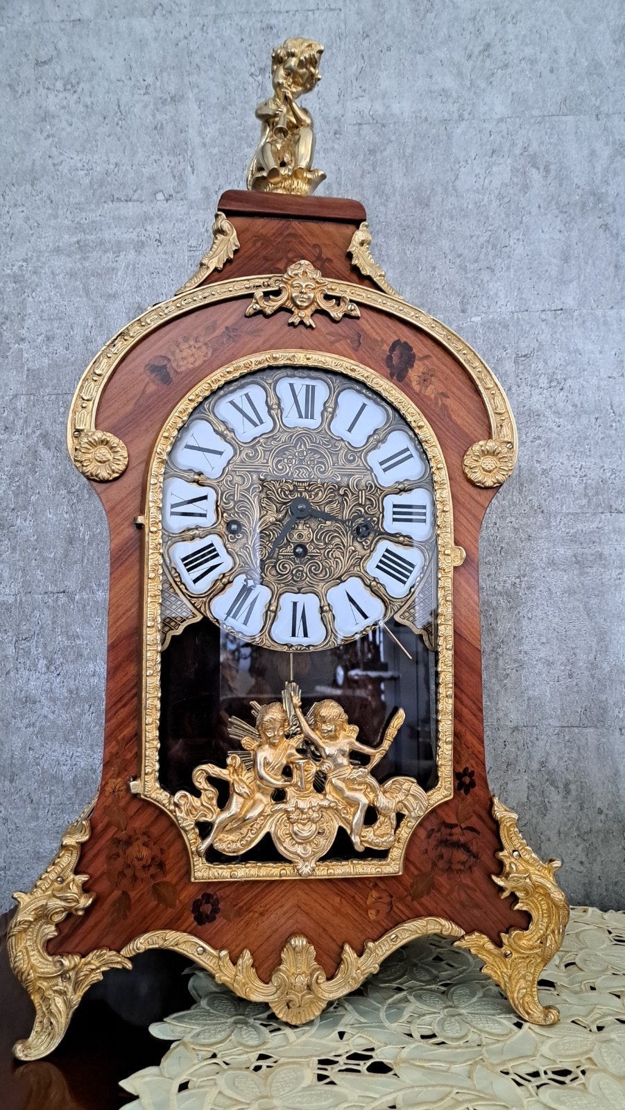 Antieke Boulle klok met marqueterie en bronzen ornamenten, Ophalen