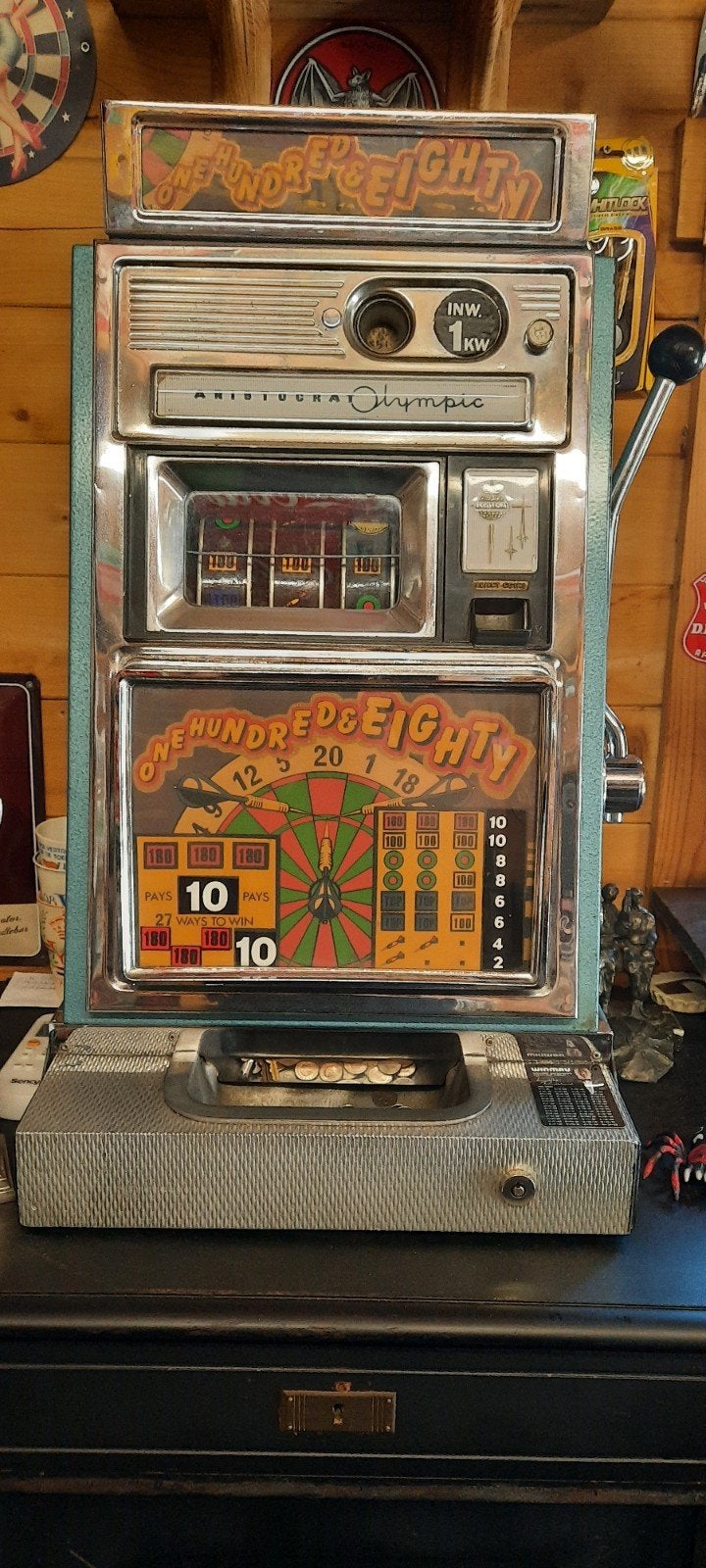 Prachtige  zeldzame gokkast, darts 180 eighty, Euro, Ophalen, Gebruikt