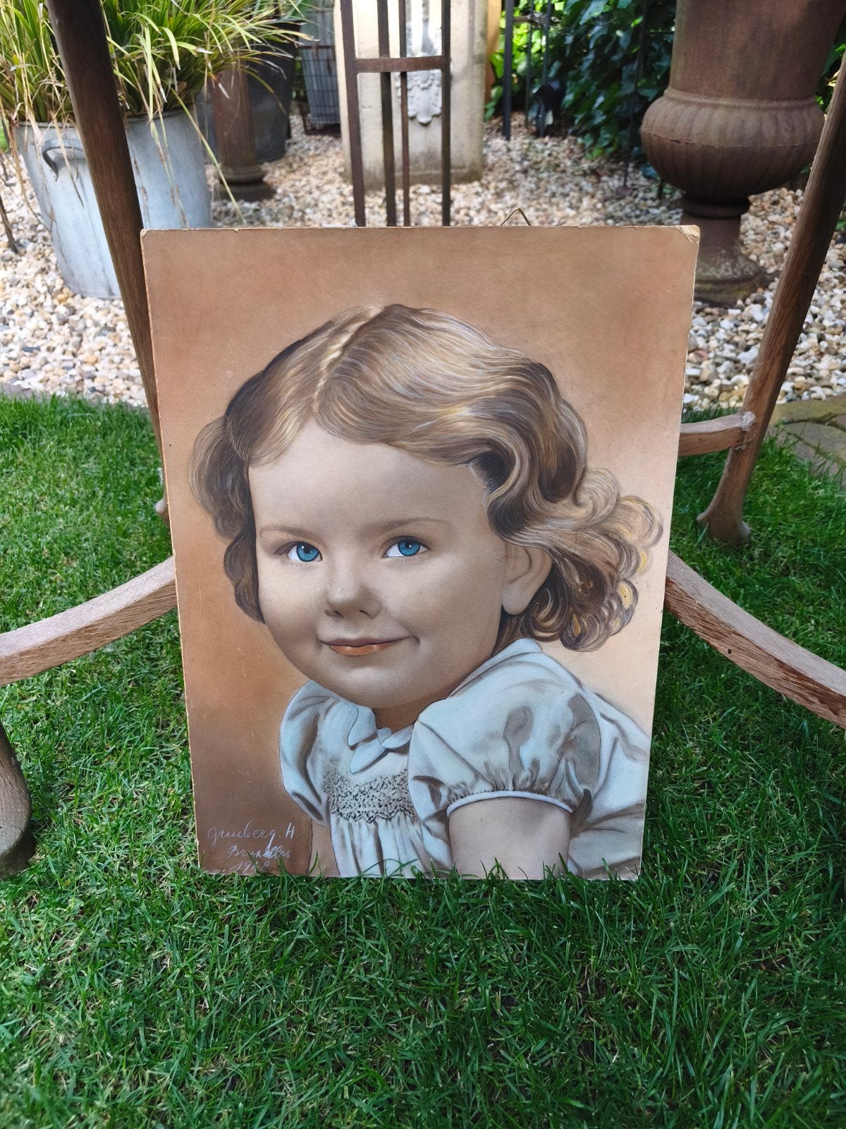 Oude tekening portret portretje van meisje kindje 1948, Ophalen of Verzenden