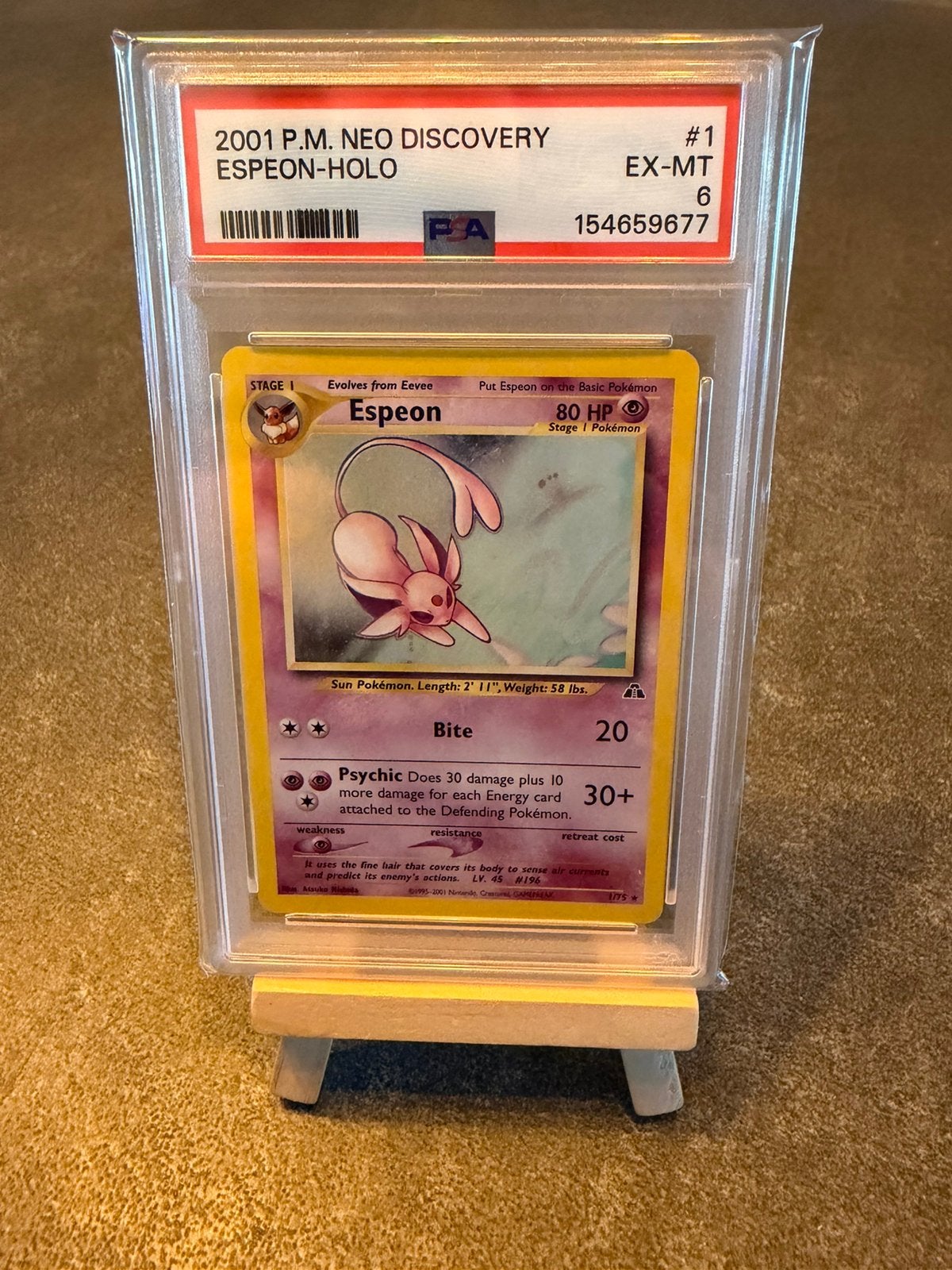Espeon holo 01 Pokémon Neo Discovery Graded PSA 6, Ophalen of Verzenden, Zo goed als nieuw