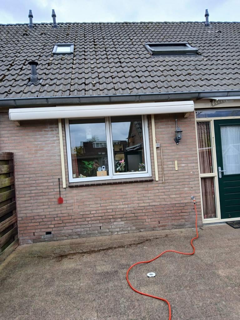 Elektrisch knikarmscherm  zonnescherm Groen/wit gestreept, Ophalen, Gebruikt, Elektrisch, 150 tot 300 cm