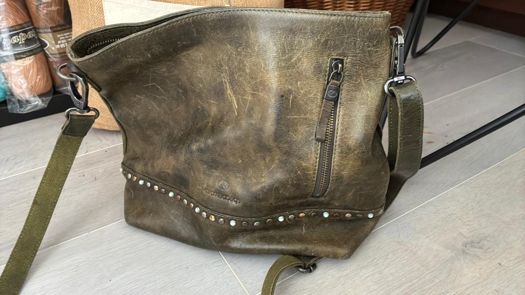 Groene leren micmacbag, Ophalen of Verzenden, Groen, Schoudertasje