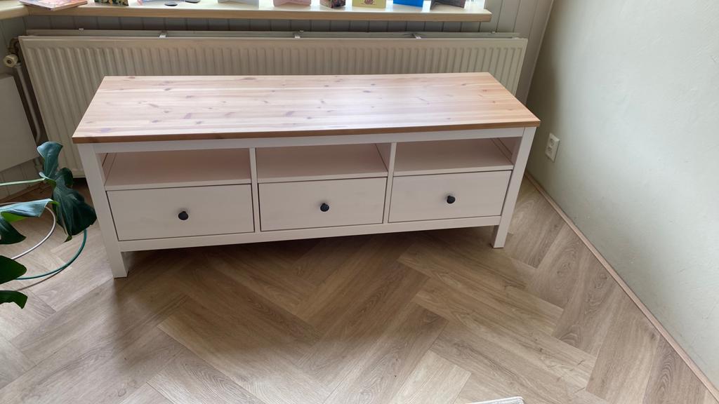 IKEA HEMNES TV-meubel met 3 lades, wit en grenen, Ophalen, Gebruikt, 100 tot 150 cm, Minder dan 100 cm