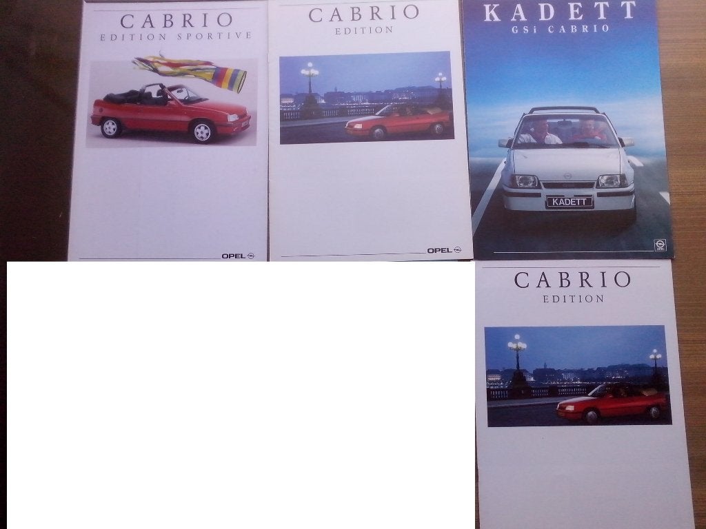 4x Opel Kadett E Cabriolet GSi + Edition brochures folders, Ophalen of Verzenden, Zo goed als nieuw, Opel