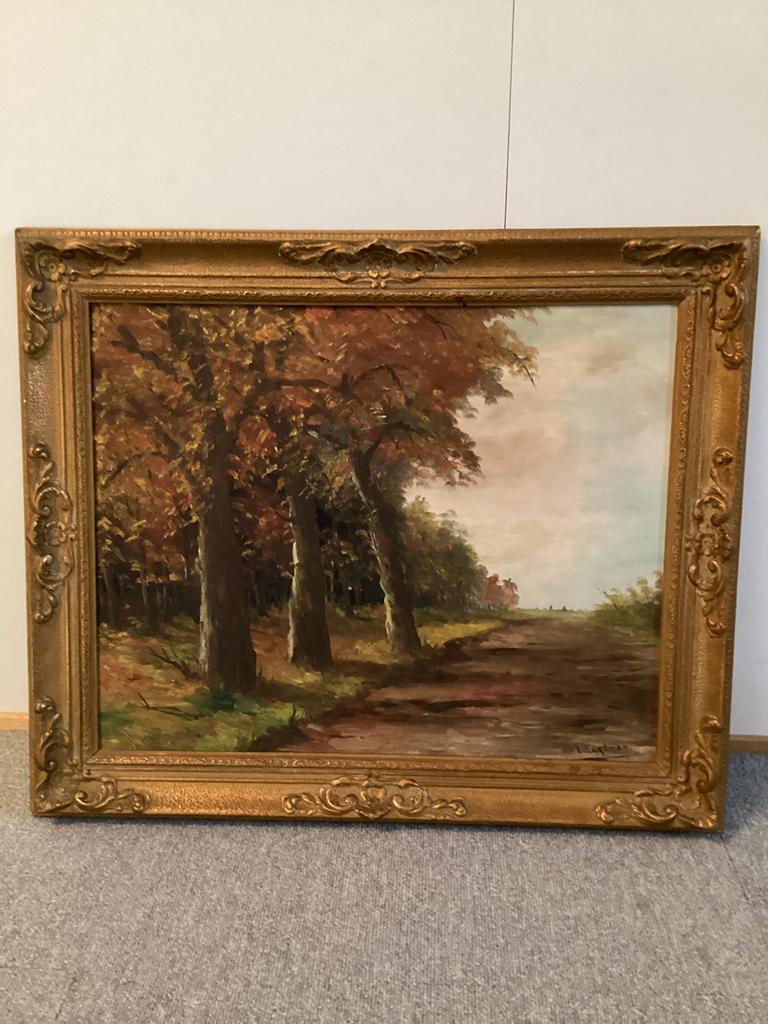 Schilderij - Leo Hartman - kunstschilder - bospad in herfst, Antiek en Kunst, Kunst | Schilderijen | Klassiek, Ophalen