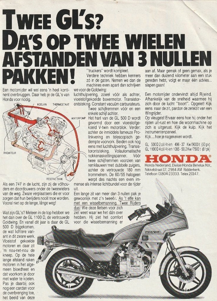 Retro reclame 1982 Honda GL 110 D motor vertrouwd, Verzenden, Overige typen