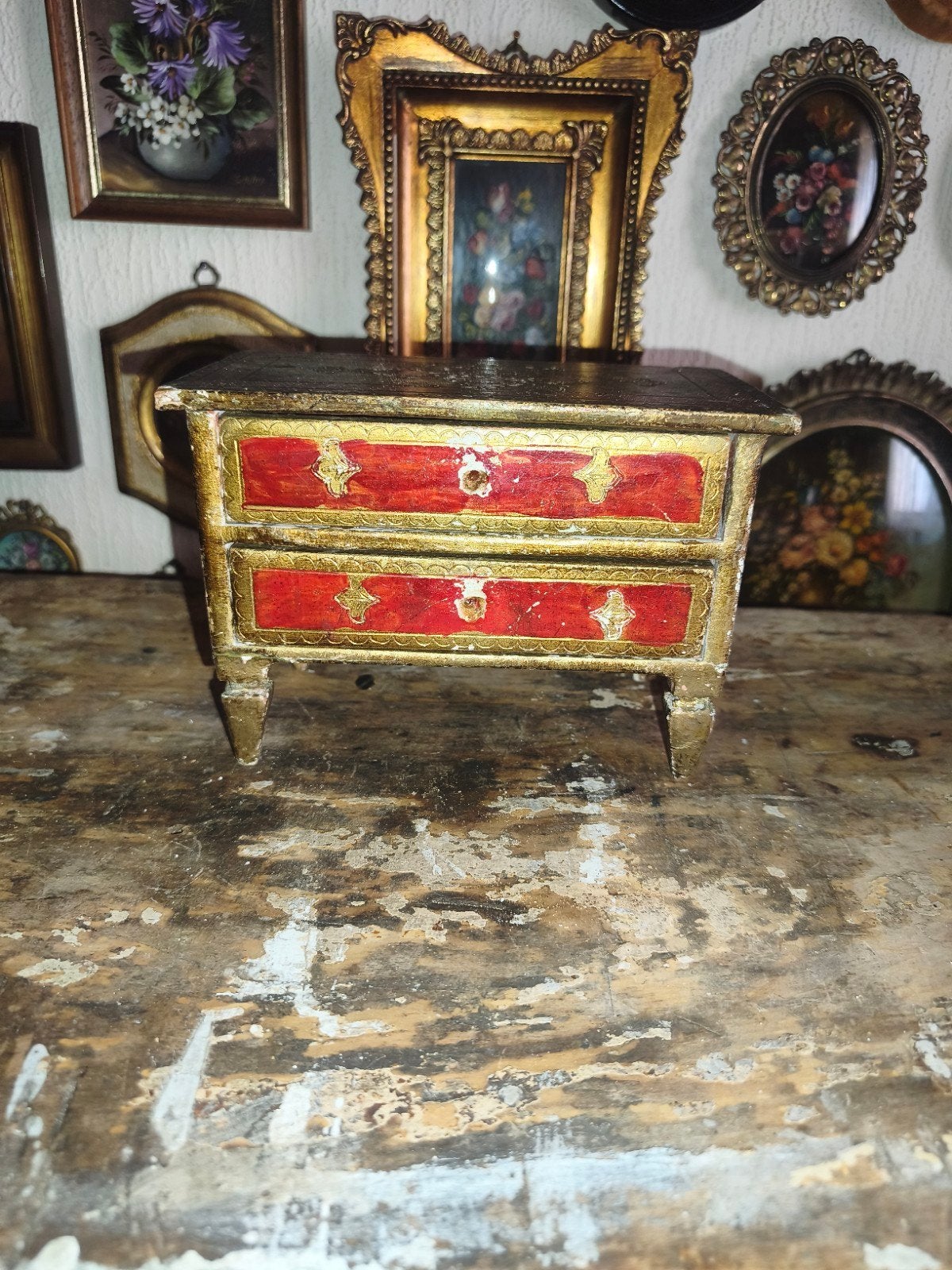 Oud florentijns Italiaans miniatuur lade kastje N94, Antiek en Kunst, Curiosa en Brocante, Ophalen of Verzenden