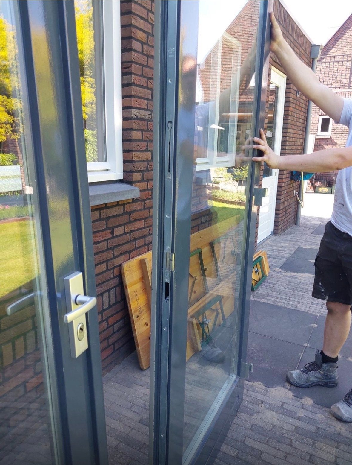 Extra hoge dubbele deur met HR++ glas (2.93m), Ophalen, Gebruikt, 120 cm of meer, 215 cm of meer