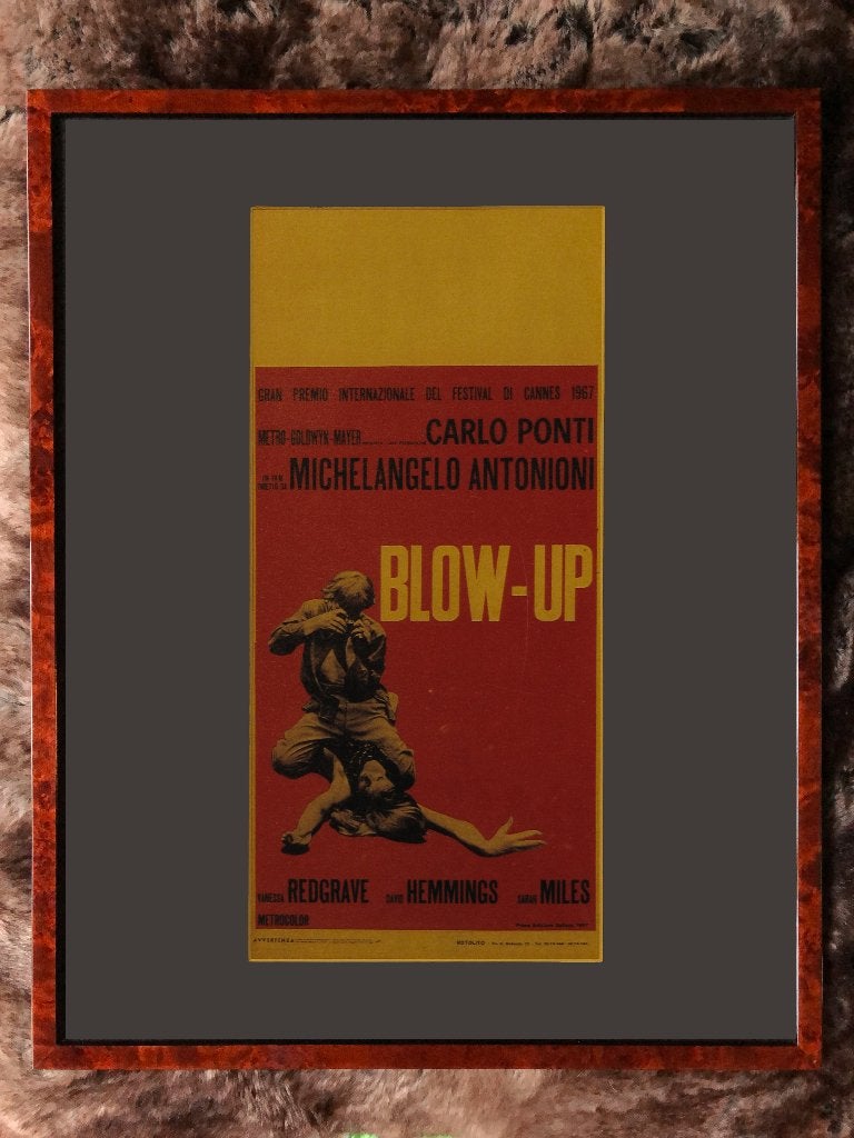 Ingelijste affiche Antonioni Blow Up 1966, Rechthoekig Staand, Met lijst, A4 of kleiner, Ophalen of Verzenden