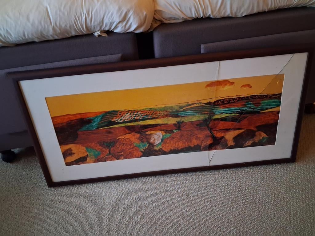 Ingelijste abstracte landschapskunst met lichte schade, Ophalen of Verzenden