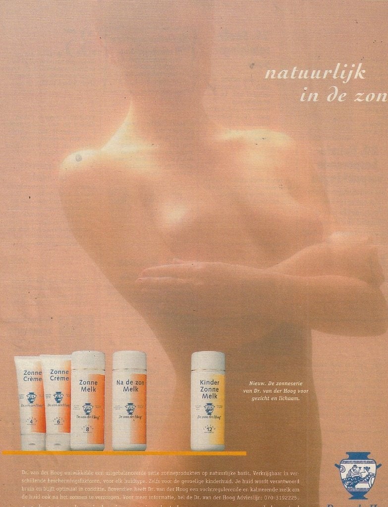 retro reclame 1994 Van der Hoog zonnemelk naakte vrouw, Verzamelen, Verzenden, Overige typen