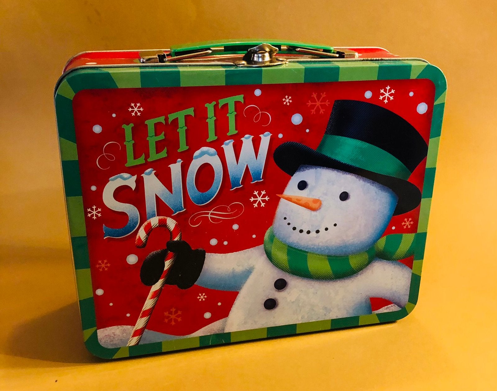 Leuk blikken lunchbox, kerst thema, met kertsman en -pop, Ophalen of Verzenden