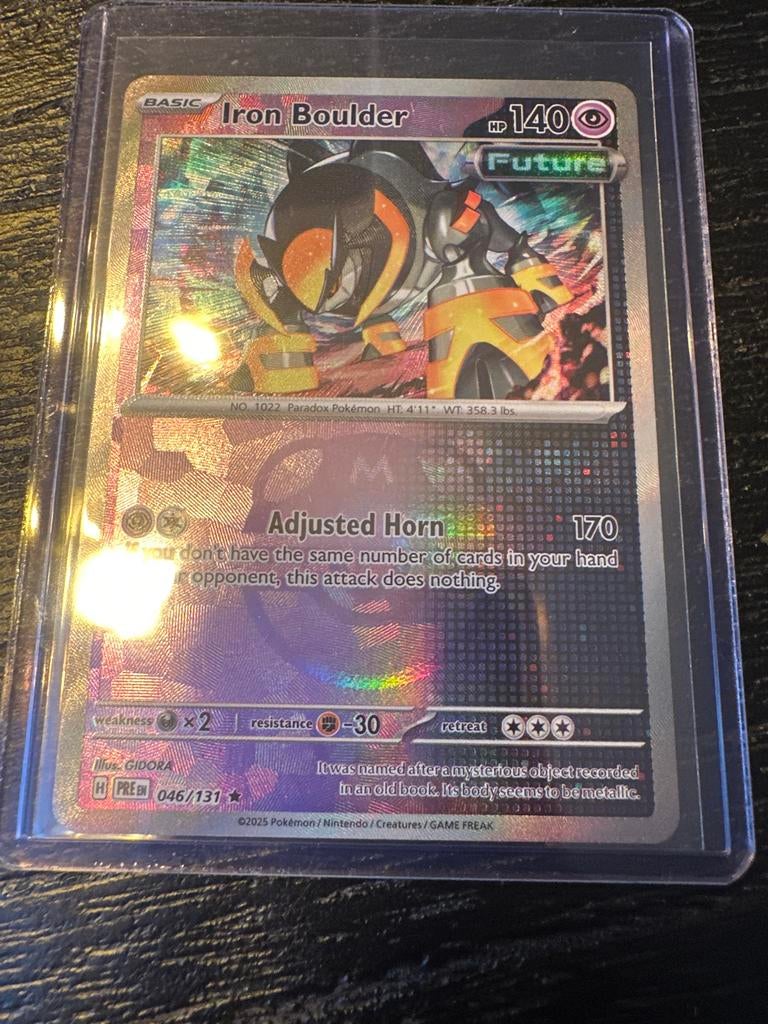 Pokémon Iron Boulder PRE 046/131 MasterBall, Ophalen of Verzenden, Zo goed als nieuw, Losse kaart, Foil