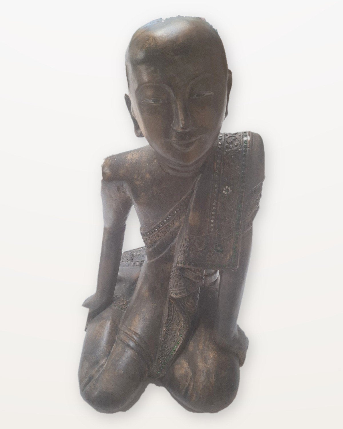 Houten knielende monnik uit Birma – Mandalay, Antiek en Kunst, Hout, Gesneden, Ophalen of Verzenden, Meerkleurig