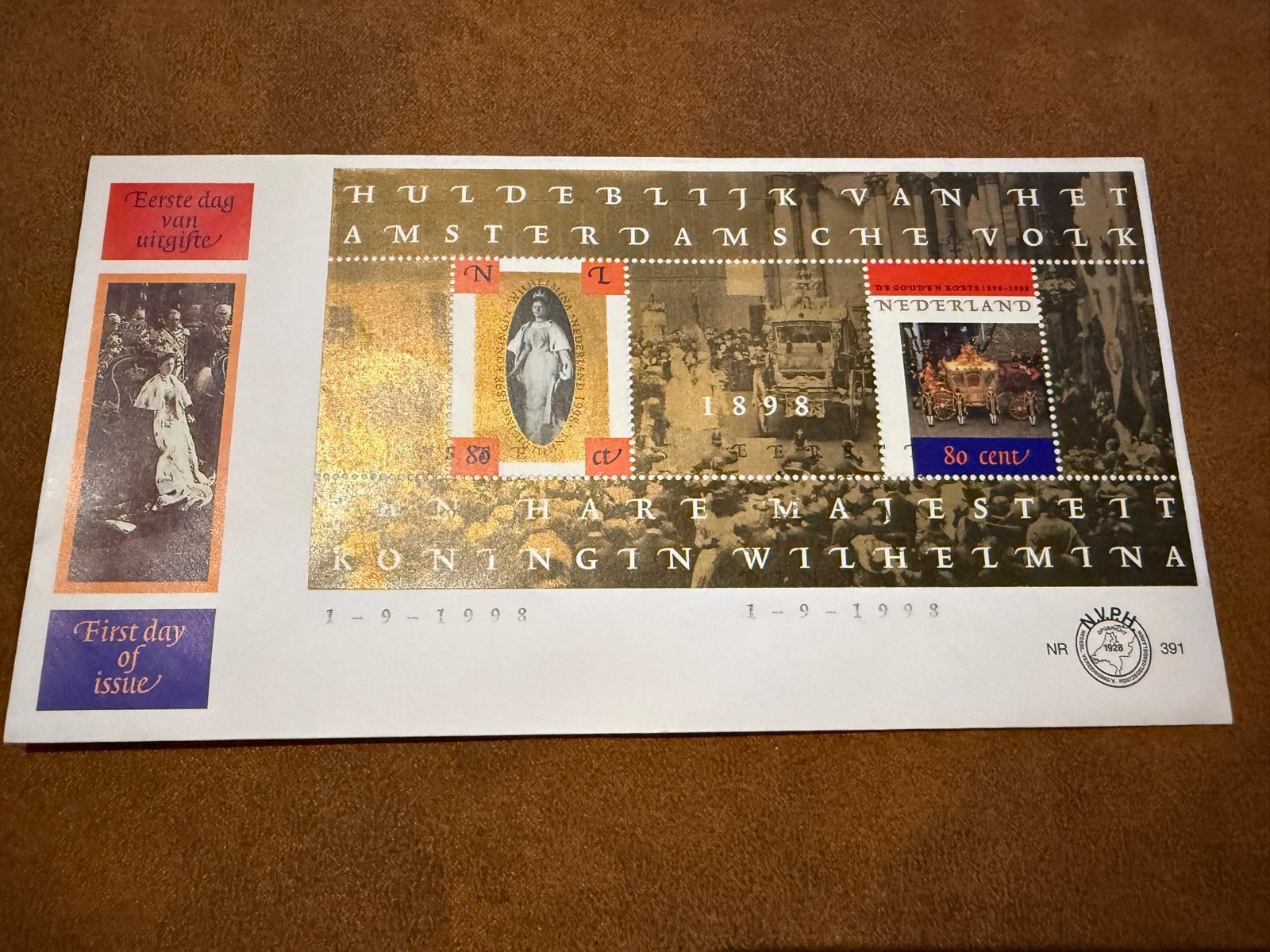 First Day Cover Koningin Wilhelmina 1898-1998, Postzegels en Munten, Postzegels | Eerstedagenveloppen, Ophalen of Verzenden, Onbeschreven