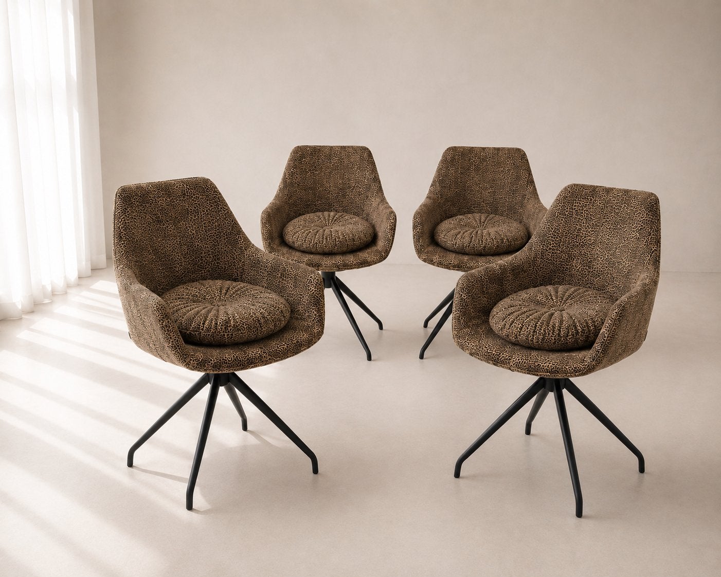 🐆 RIVERDALE FAUTEUILS | SET VAN 4 | DIERENPRINT | CHIQUE, Ophalen of Verzenden, Zo goed als nieuw, Zwart, Metaal