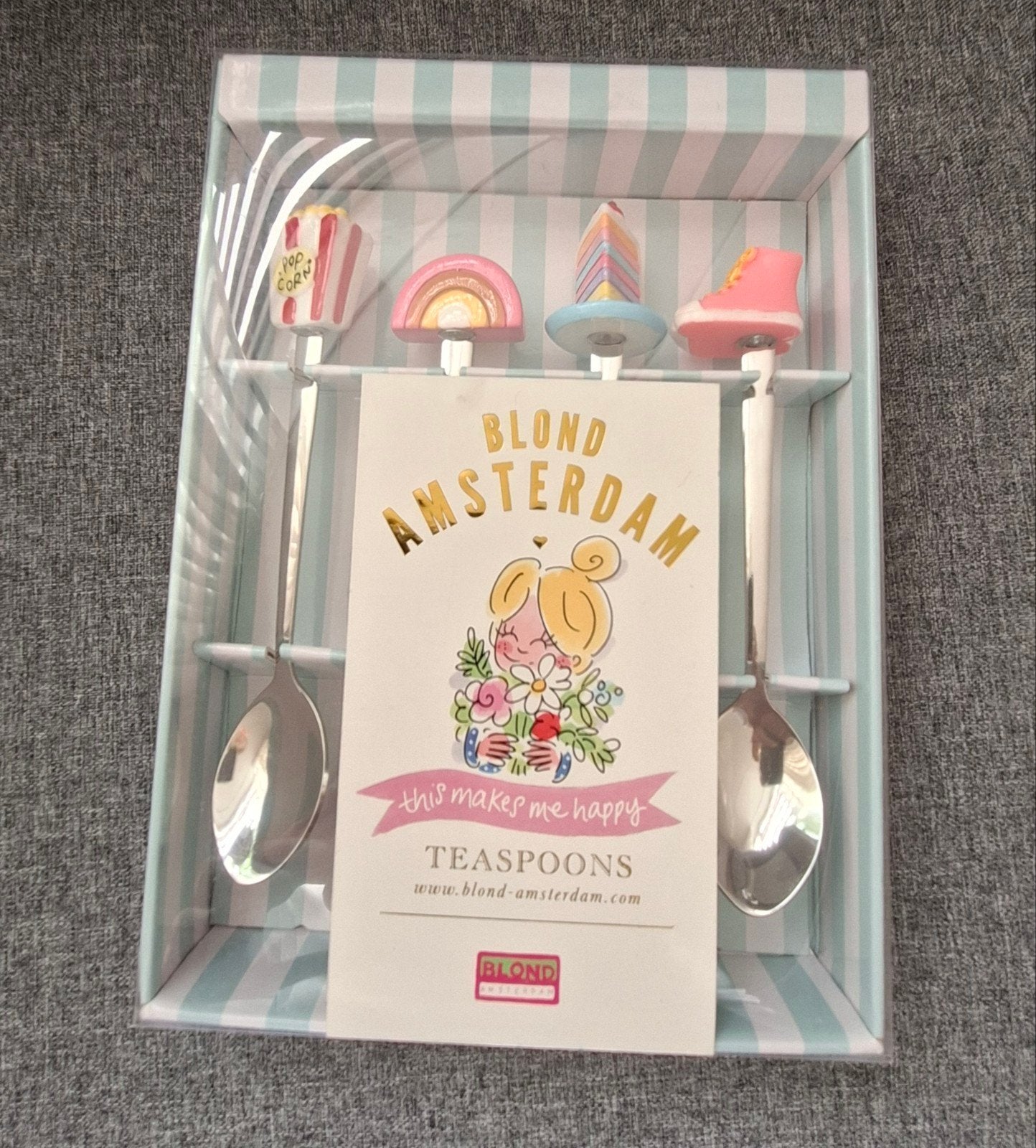 Blond Amsterdam Theelepels - 'This Makes Me Happy' Set, Theelepel, Los bestek, Nieuw, Ophalen of Verzenden