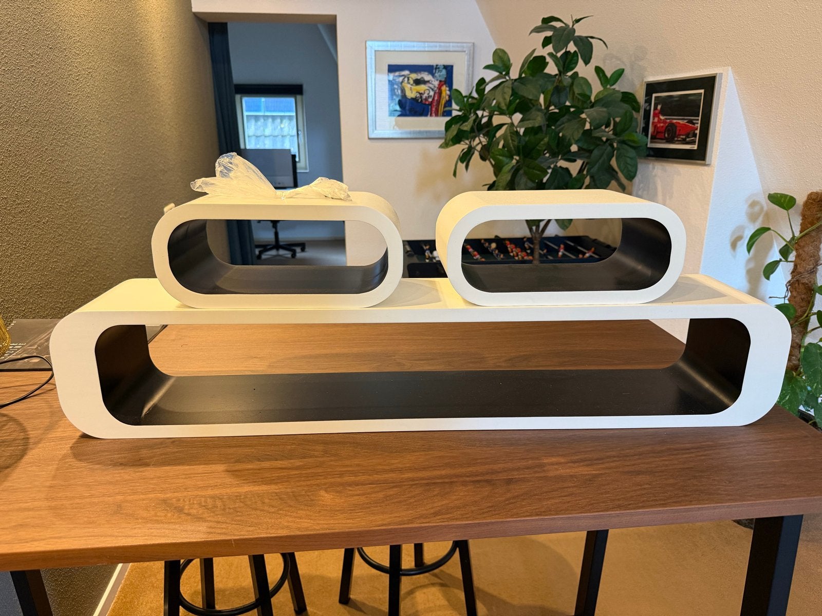 Set van 3 moderne witte wandplanken/decoratie-elementen, Ophalen, Hout, Gebruikt, Modern