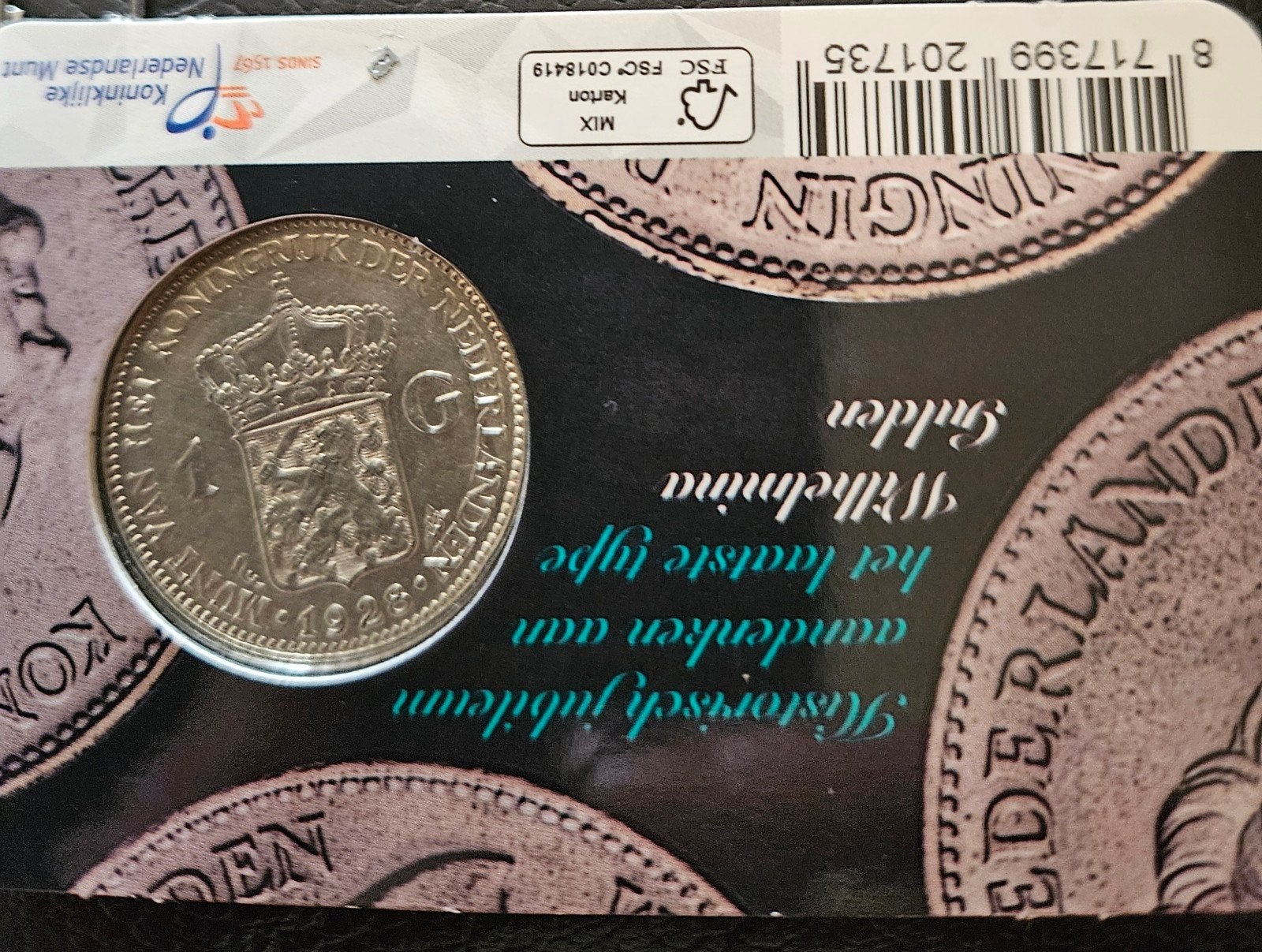 1 gulden 1928 wilhelmina in coincard, Ophalen of Verzenden, Koningin Wilhelmina, 1 gulden