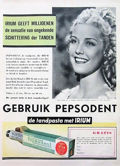 47 vintage advertenties reclames Pepsodent tandpasta 1935-79, Ophalen of Verzenden, Gebruikt, Overige typen