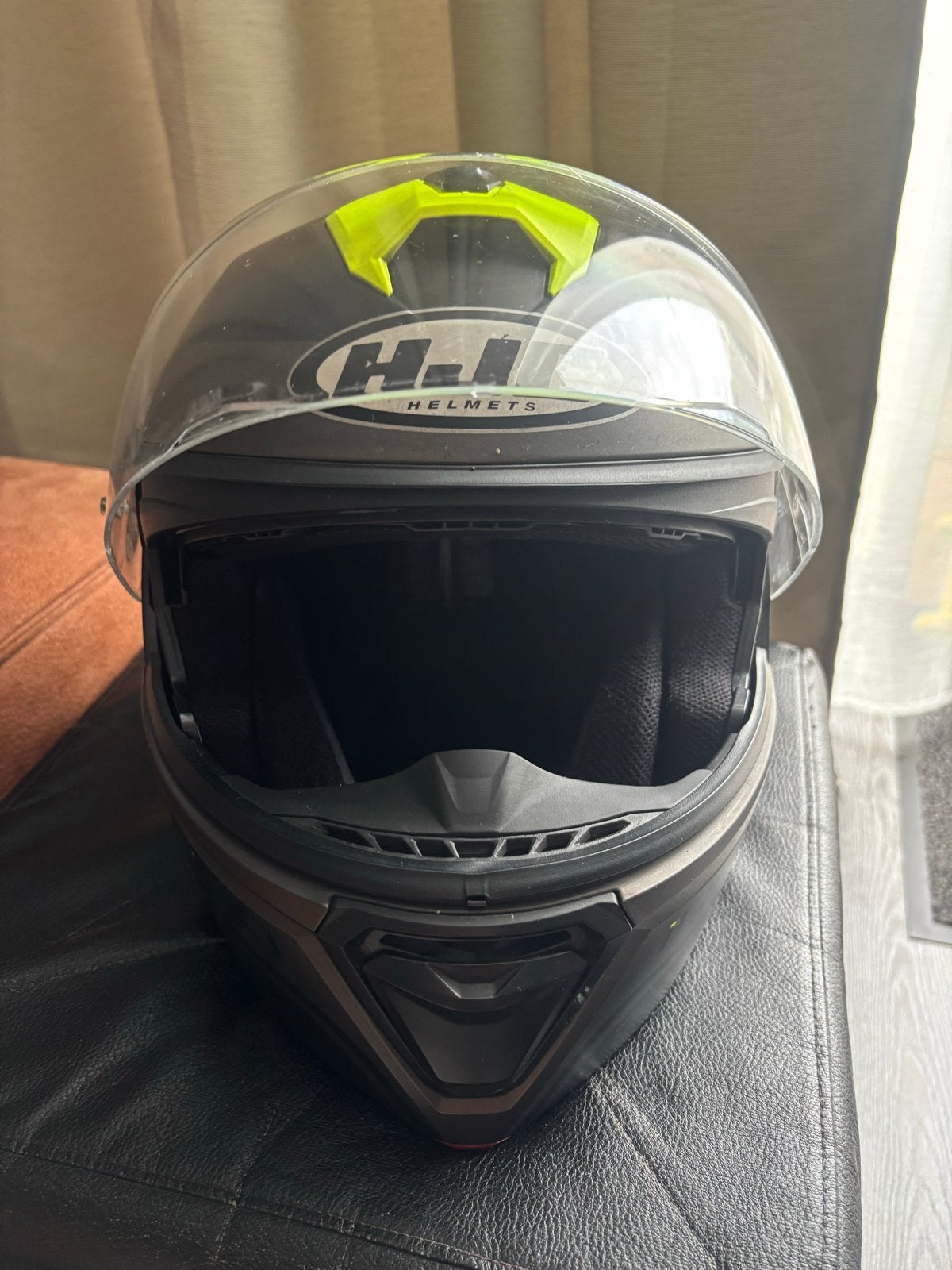 HJC i90 Systeemhelm - Mat Zwart/Neon Geel met cardo systeem., Motoren, Ophalen, Systeemhelm, Heren, HJC