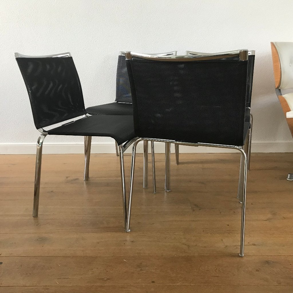 4 BREDE Bontempi Casa WIDE NET design stoel chair chroom, Ophalen, Zwart, Zo goed als nieuw, Nvt
