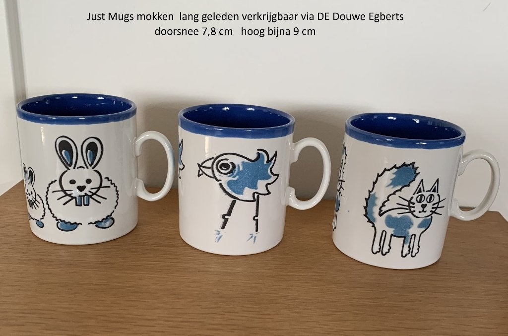 D E mokken just mugs, Douwe Egberts muis vogel kat blauw-wit, Huis en Inrichting, Nieuw, Ophalen of Verzenden, Overige stijlen