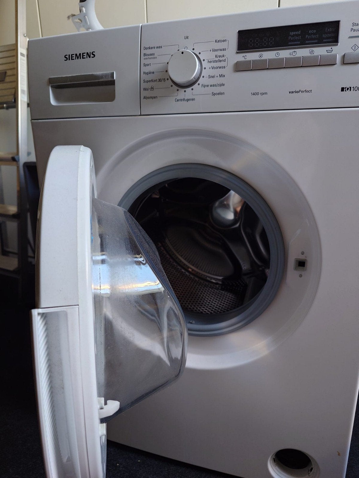 Siemens VarioPerfect iQ100 Wasmachine - 1400 toeren, Gebruikt, Voorlader, 85 tot 90 cm, 1200 tot 1600 toeren