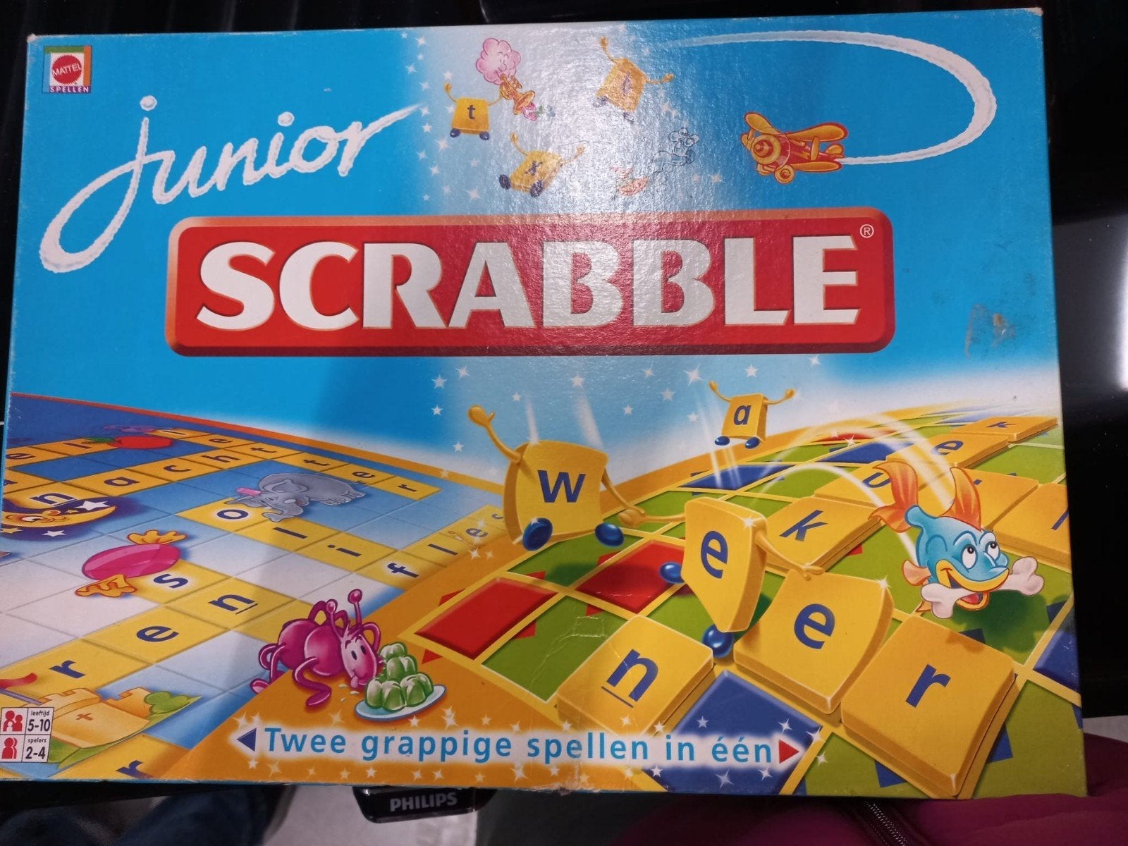 Scrabble Junior - Twee grappige spellen in één, Hobby en Vrije tijd, Ophalen, Zo goed als nieuw, Mattel