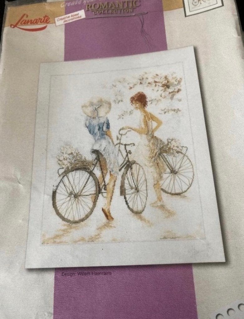 BORDUURPAKKET LANARTE MEISJES OP DE FIETS W. HAENRAETS, Verzenden, Nieuw, Handborduren, Borduurpakket