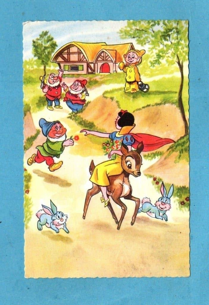 Mooie oude Disney-kaart met Sneeuwwitje/Zeven Dwergen W307, Verzenden, 1940 tot 1960, Ongelopen, Cultuur en Media