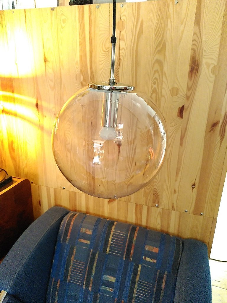 Vintage hanglamp Glashutte Limburg, Gebruikt, Mid Century, Glas, E27 (groot)