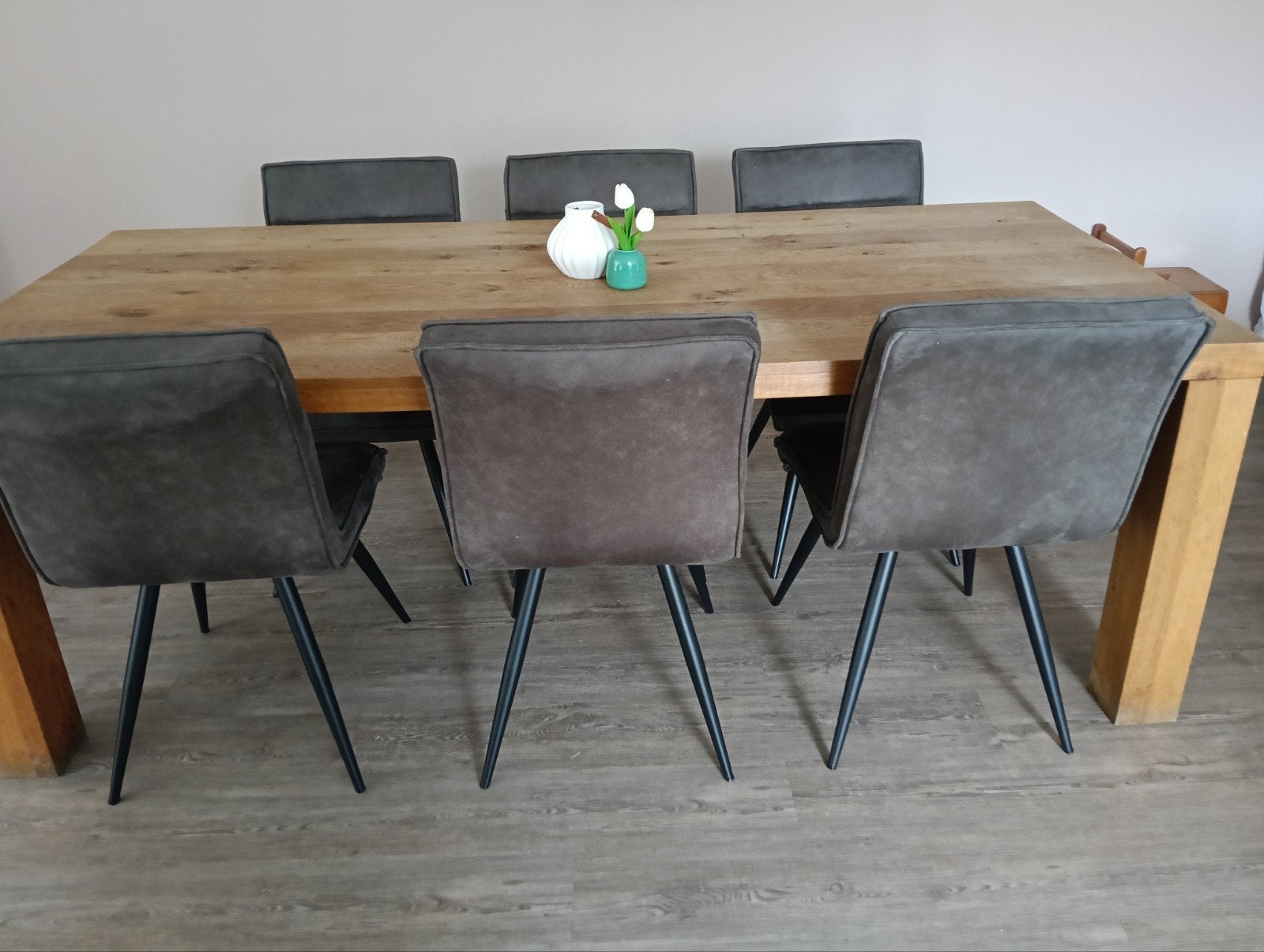 Houten eettafel in goede staat met 6 bruine stoelen, Huis en Inrichting, Tafels | Eettafels, Ophalen, 200 cm of meer, 50 tot 100 cm