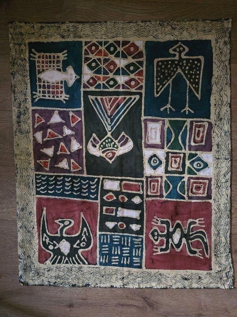 Afrikaans Batik Wanddoek (75x92 cm) – Unieke Etnische Kunst, Schilderij, Natuurlijk materiaal, Afrika, Handgemaakt