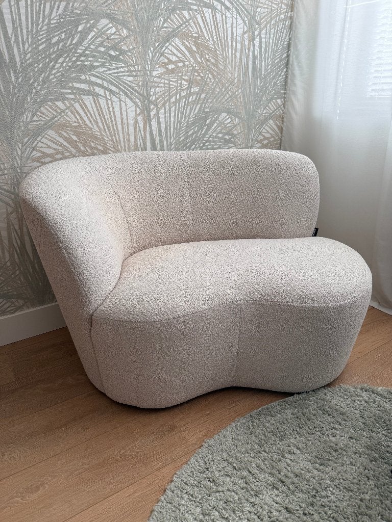 Fauteuil Woood Stone crème organische vorm, Ophalen, 75 tot 100 cm, Zo goed als nieuw, 75 tot 100 cm
