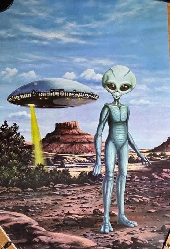 Vintage Verkerke Alien en UFO Poster - 91x61cm, Deurposter of groter, Ophalen of Verzenden, Overige onderwerpen, Rechthoekig Staand