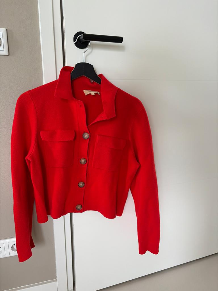 Sezane rood gebreid vest met knopen, Kleding | Dames, Truien en Vesten, Ophalen of Verzenden, Gedragen, Maat 38/40 (M), Rood