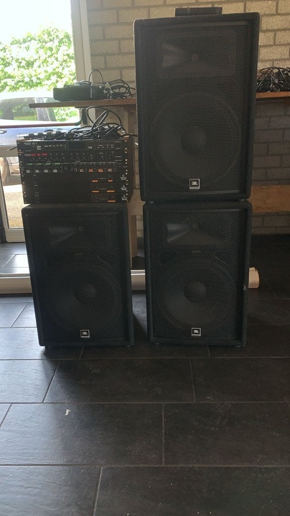 Complete JBL geluidsinstallatie,PA-set versterkers en mixer, Ophalen, Gebruikt, JBL, N.v.t.