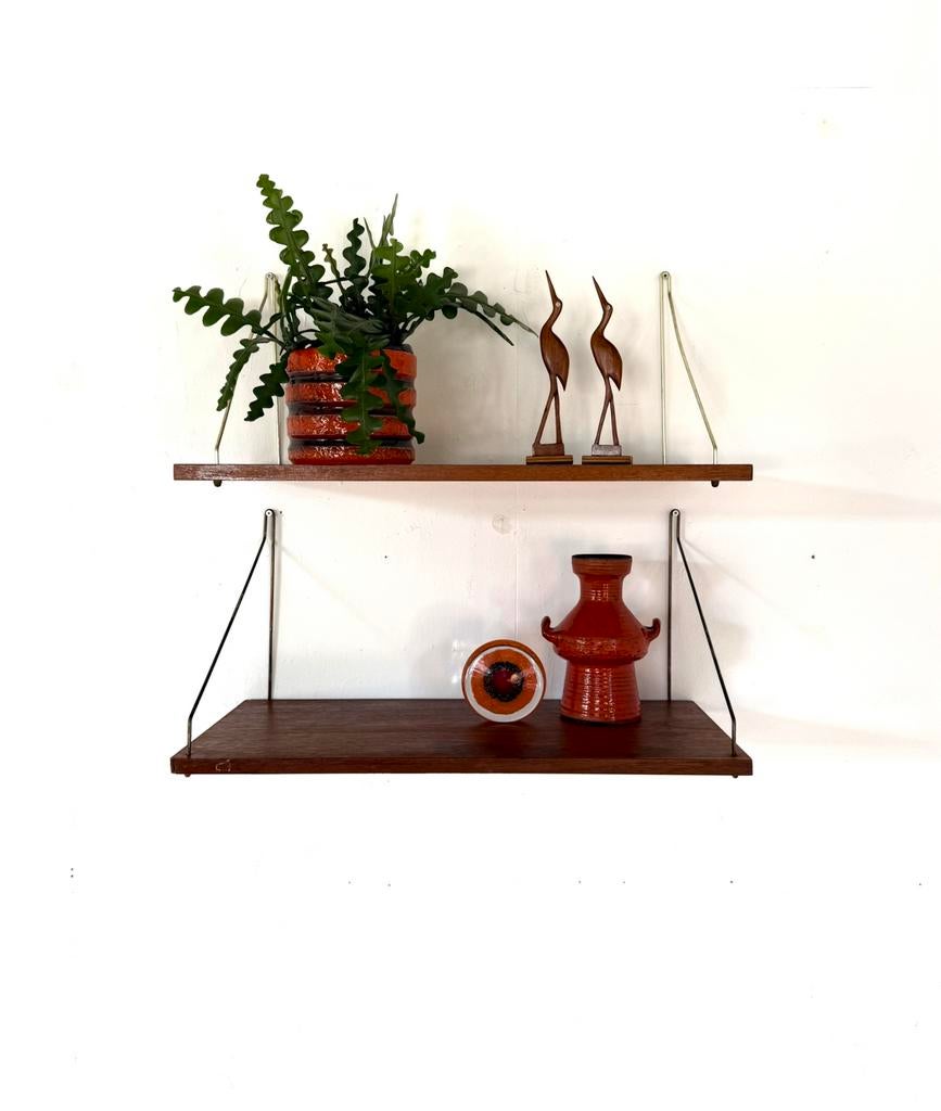 Set van 2 vintage teakhouten wandplanken ‘60, Ophalen of Verzenden, Zo goed als nieuw