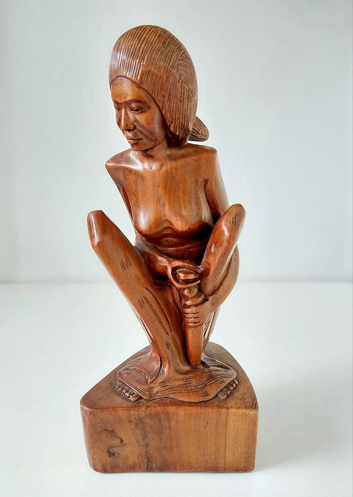 Art Deco Indisch Balinees Houtsnijwerk Sculptuur Beeld Indië, Antiek en Kunst, Houtsnijwerk, Verzenden, Art deco, Hout