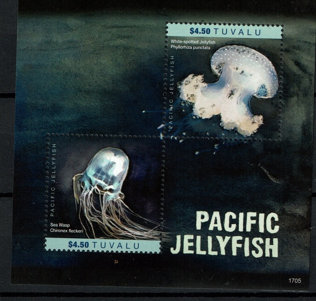 TUVALU 2017 PF BLOK KWALLEN JELLYFISH ZEELEVEN 2, Ophalen of Verzenden, Postfris, Dier of Natuur
