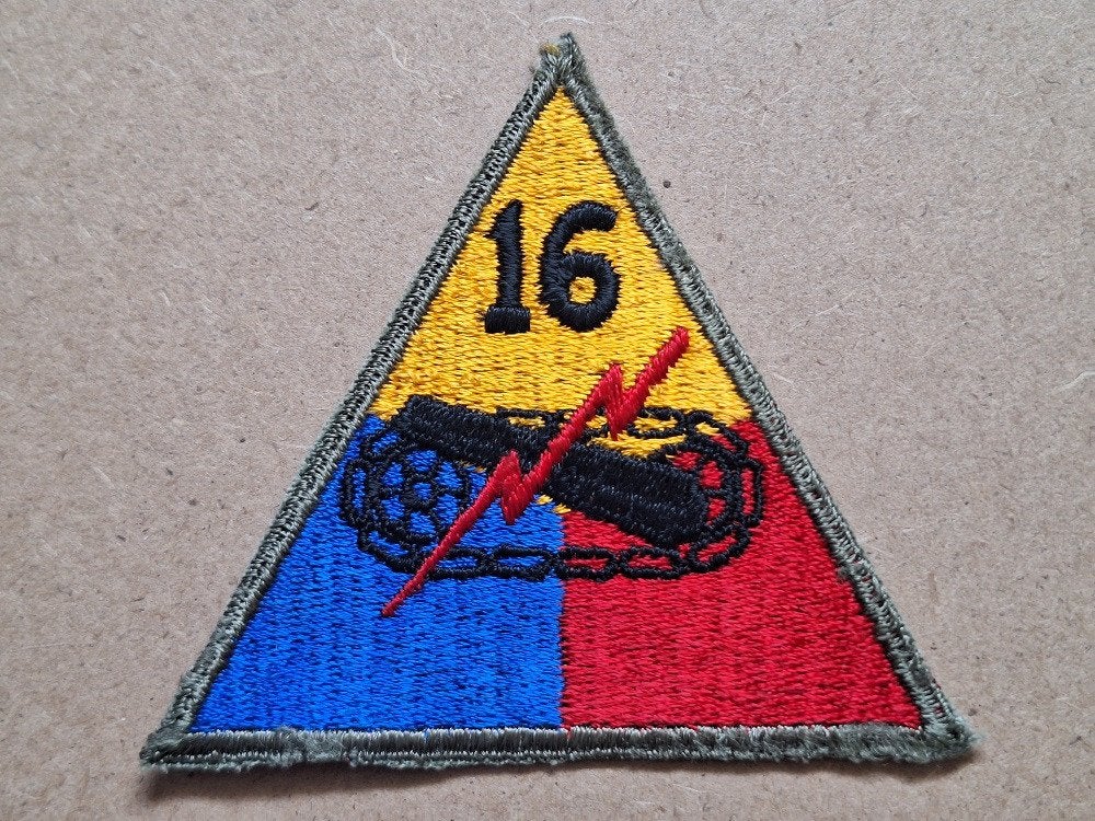 WWII US 16th Armored Division patch, Verzamelen, Verzenden, Amerika, Embleem of Badge