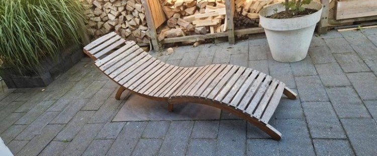 Ligbed inklapbaar massief teakhout, Tuin en Terras, Ophalen, Zo goed als nieuw, Teakhout, Inklapbaar