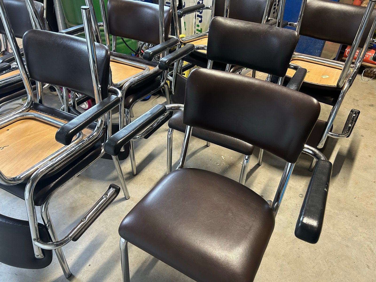 14 Buisframe stoelen Gispen stijl - Bruin sky leer, Ophalen