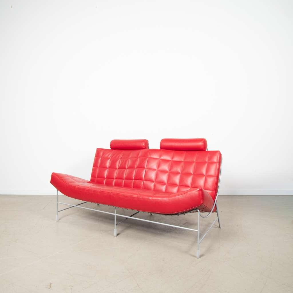 1x Leolux Volare Bank 2-Zits Rood Leer, Niet ingevuld, Niet ingevuld, Tweepersoons, Leer