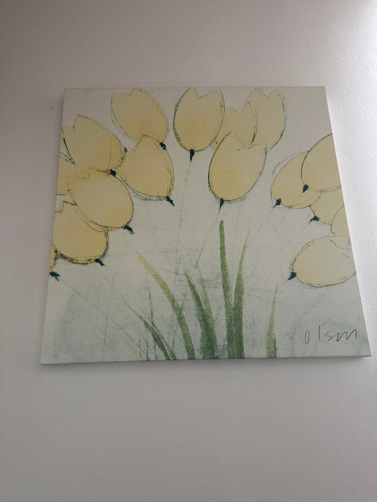 Modern Schilderij Gele Bloemen 89x89 cm, Ophalen, Zo goed als nieuw, Schilderij, 75 tot 100 cm
