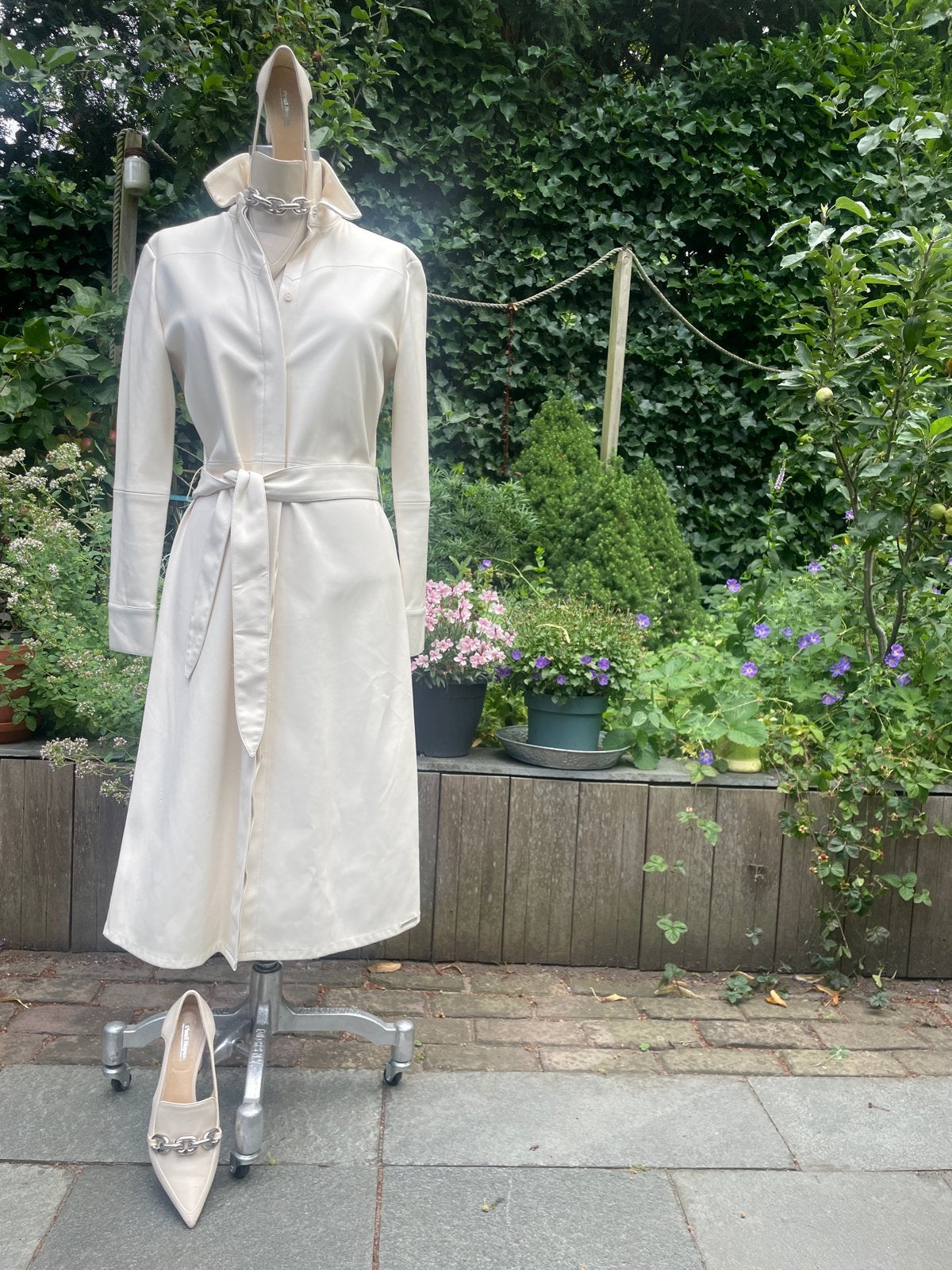 Creme Rino & Pelle jurk/jas in leatherlook - mt 38, Kleding | Dames, Jurken, Maat 38/40 (M), Beige, Ophalen of Verzenden, Zo goed als nieuw
