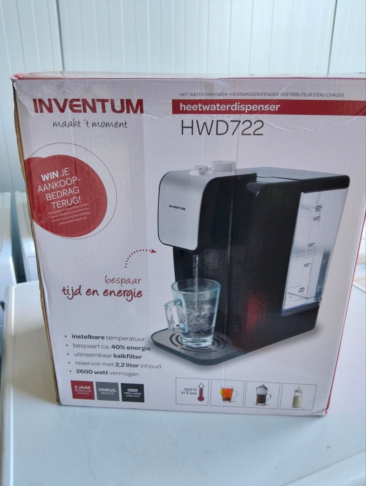 Inventum HWD722 Heetwaterdispenser - Zwart/RVS, Ophalen of Verzenden, Zo goed als nieuw, 2 liter of meer, Inventum