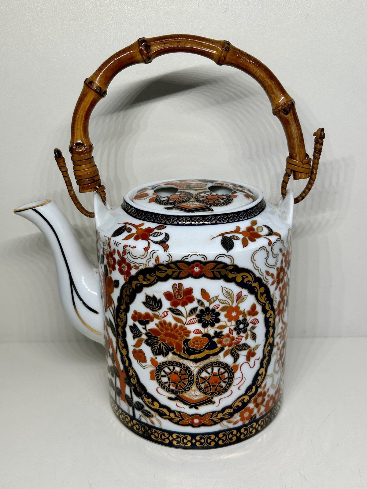 Vintage Japanse theepot met bamboe handvat, Gold Kabuki, Ophalen of Verzenden