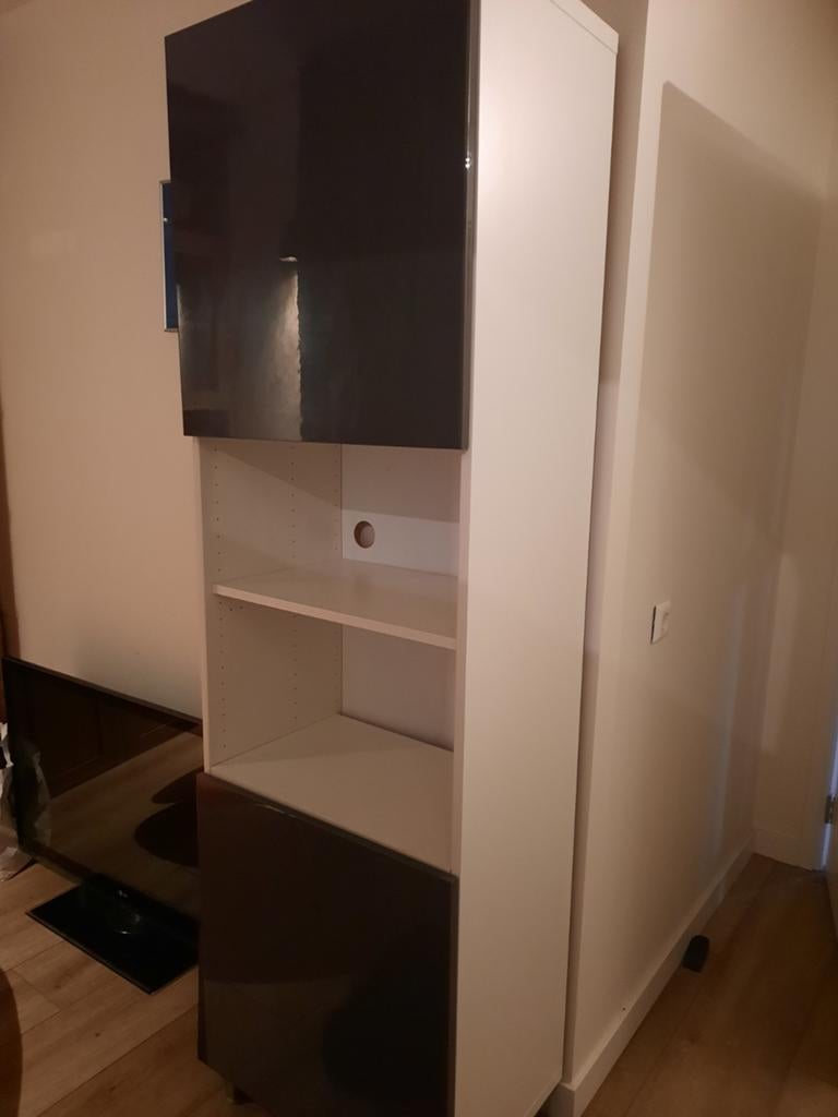 Witte kast met antraciet hoogglans deuren (40x60x200cm), Ophalen, Gebruikt